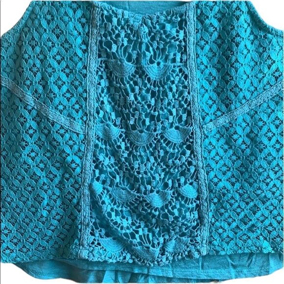 MUDD Crop Top Racer Back Solid Blue Lace Cotton Blend Sleeveless Blouse size L - Picture 4 of 7